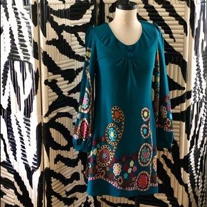 Anthropologie Aryeh Turquoise Floral Dress Small